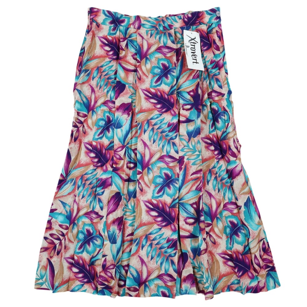 Xtrovert by Donnkenny Skirt Womens 8 Vintage 90s Rayon Tropical Floral Midi USA